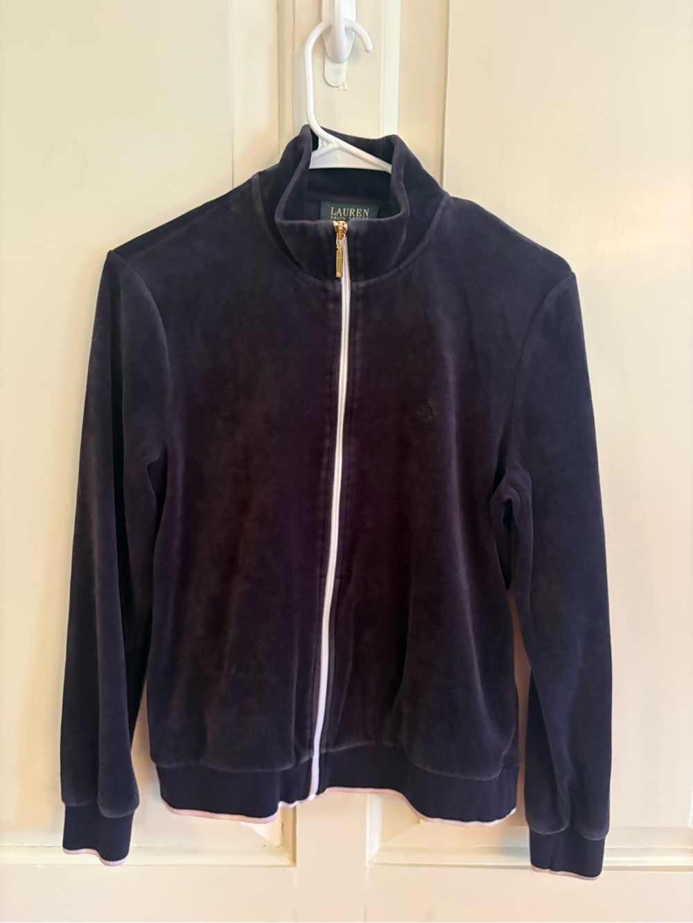 Ralph Lauren Navy Velour Zip Front Bomber Jacket Womens Medium